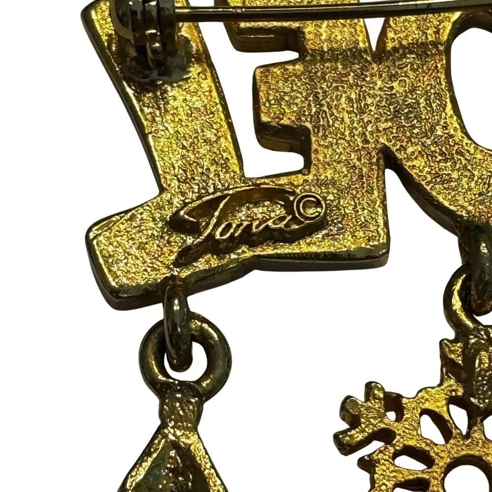 Vintage TONA brand Christmas Holiday brooch festive NOEL dangle spell out pin